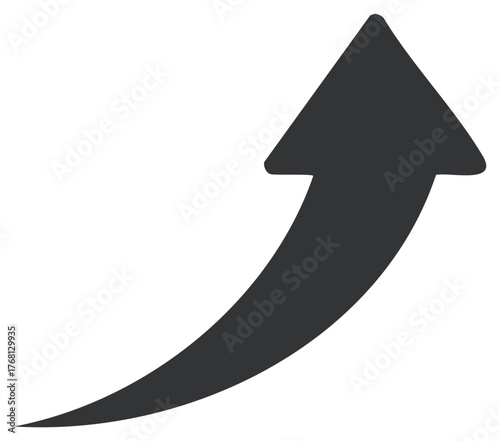 Dynamic dark grey curved arrow pointing upwards symbolizing growth success and positive progress