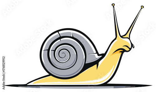 Stylized Snail Illustration With Cracked Shell Crawling Slowly On a Surface