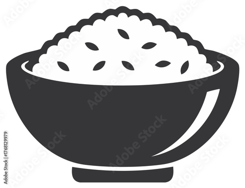 Monochrome Illustration of a Bowl of Rice with Seed-like Grains