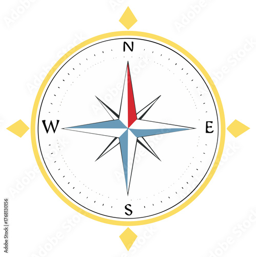 Vintage Compass with North South East West Indicator and Star Points Design