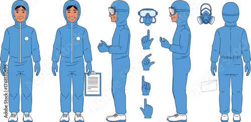Hazmat suit vector illustration protective gear safety equipment editable stock