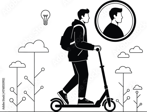 Electric scooter ride sharing urban mobility vector illustration editable stock