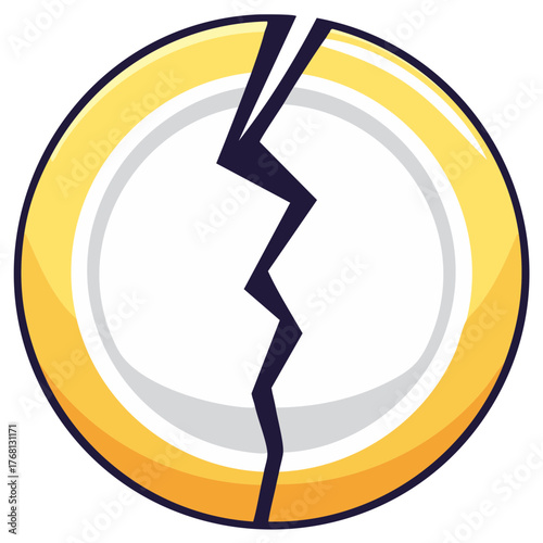 Cracked Plate Illustration Cartoon Style Damaged Dinnerware Shattered Object Symbol of Fragility Ruined Broken Dishes