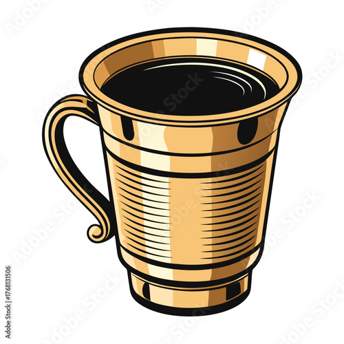 A cup of coffee in a brass tumbler