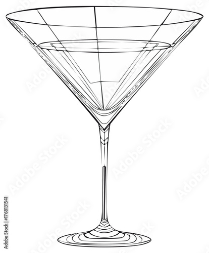 Martini glass line art drawing drink glassware illustration simple alcohol cocktail vector