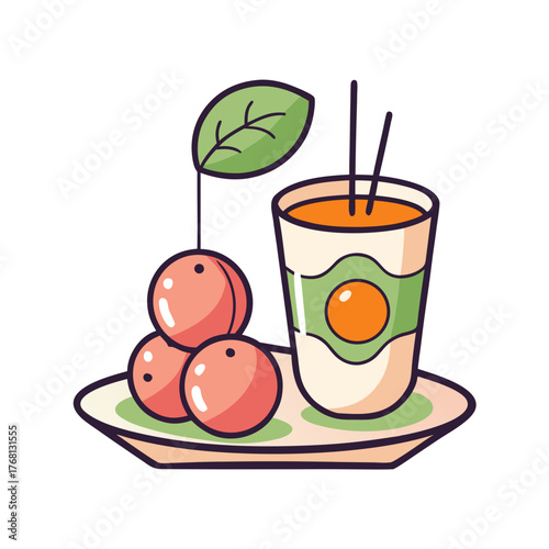 A cup of tea and dango sweets in a minimal vector style