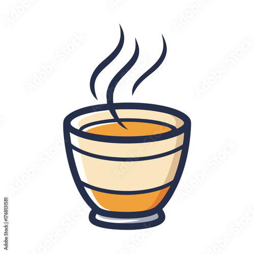 A cup of warm sake with steam rising from the bowl