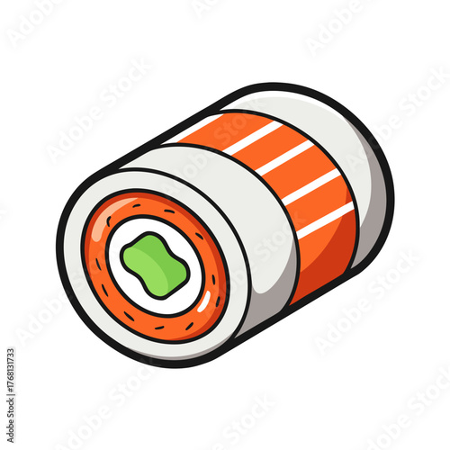 A Sushi Roll Presented in Vector Illustration Style
