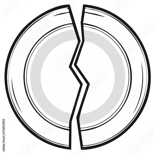 Broken plate illustration in black and white, depicting concepts of damage and destruction.