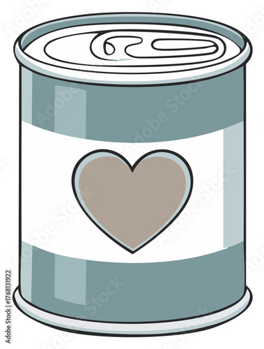 Illustrated Can of Food with Heart Design on Label Container of Nutrition and Love