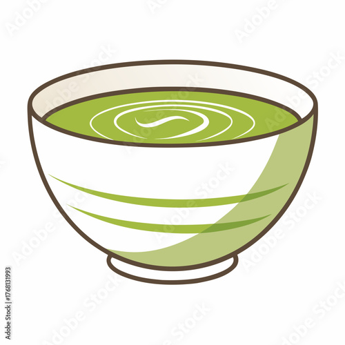 Matcha in ceramic bowl with green swirls illustration
