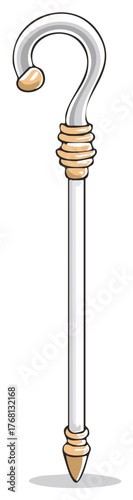 Illustrated Cane with a Question Mark Handle and Decorative Elements in a Cartoon Style
