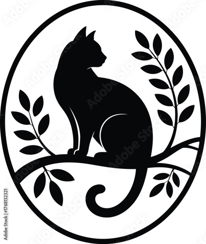 Mysterious black cat perched on a branch silhouette