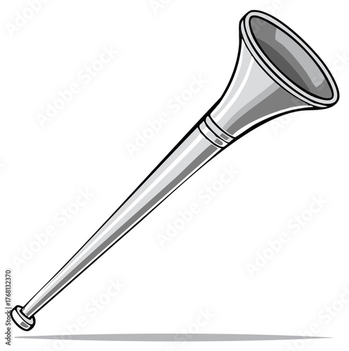 Illustration of a silver horn, vector image of a simple instrument