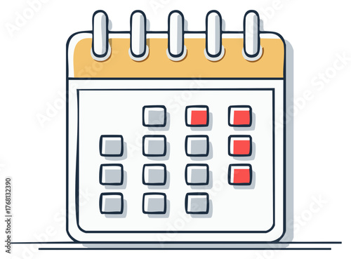 Simple cartoon calendar with marked dates and binding