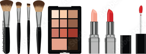 Makeup brushes eyeshadow palette and lipstick beauty products set editable stock
