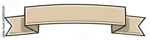 Simple Creamy Ribbon Banner Vector Illustration with Outlines, Invitation or Website Template, Cartoony Design Element