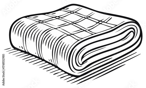 Sketch of a folded plaid blanket with a textured pattern and soft folds