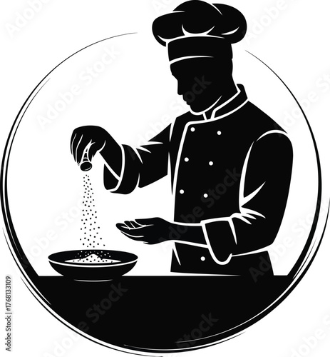 Chef seasoning dish black silhouette with spices and herbs