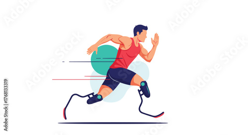 Paralympic athlete running with prosthetic legs, representing strength and determination.