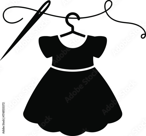 Fashionable dress design with needle and thread silhouette