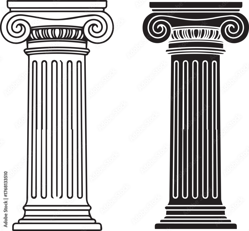 Obraz premium Ionic Column Outline and Silhouette architecture classical