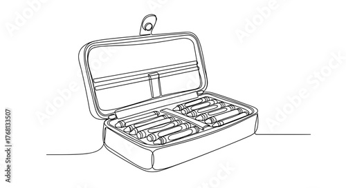 Pencil case open with crayons symbolizing order and learning tools