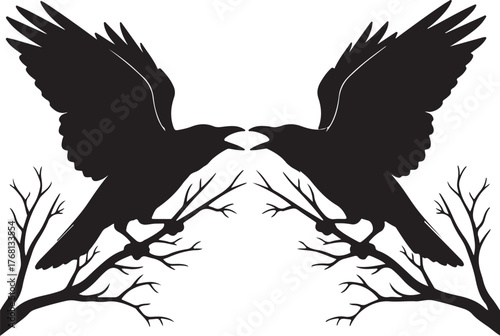 Silhouetted Ravens on Branches crow bird