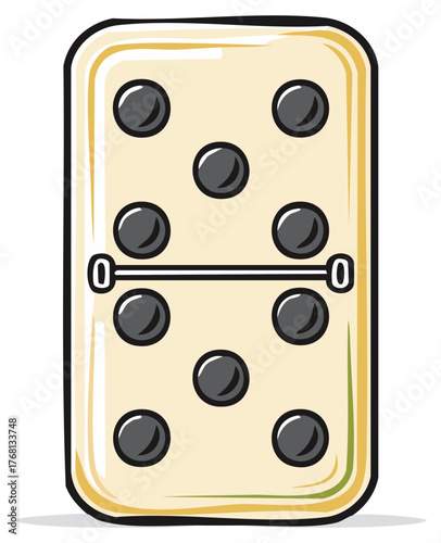 Illustration of a single domino tile with six dots on the top half and zero dots on the bottom half for classic game