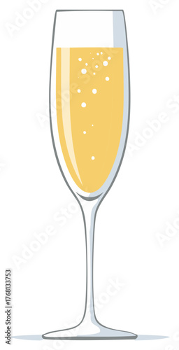 Elegant Champagne Glass with Bubbles, Vector Illustration, Celebration, Drink, Alcohol, and Minimalist Design