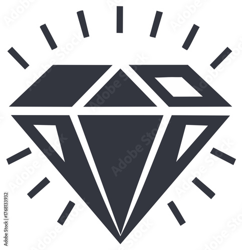 Stylized Diamond Icon with Radiating Lines Shining Jewel Precious Gem Symbol