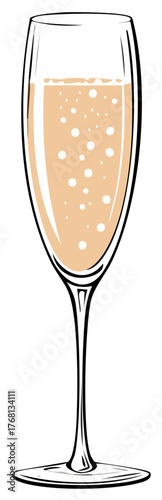 Champagne glass filled with fizzing liquid illustration celebration drink toast beverage party