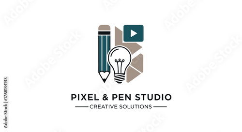 Creative pixel and pen studio logo design for innovative creative media solutions