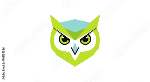 Minimalist owl logo with geometric design showcasing sharp lines and a vibrant color palette