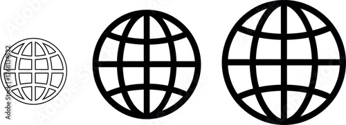 Vector Illustration of Globe Icons in Different Sizes, Representing Global Network and Internet Connectivity