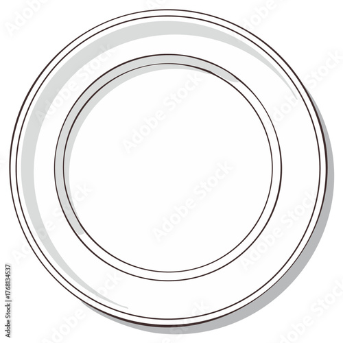 Modern White Round Plate Outline with Drop Shadow for Food Presentation