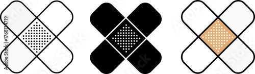 Vector Illustration of Adhesive Bandage Icons: Medical First Aid and Healthcare Symbols in White, Black, and Beige Tones