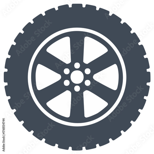 Automobile Tire Illustration with Bold Tread Design for Vehicle Performance and Safety