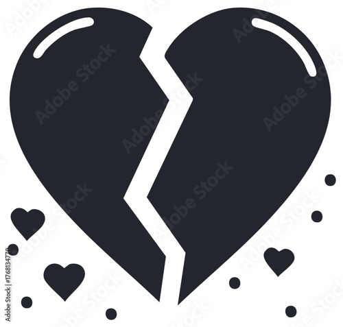 Dark Silhouette Heart Broken Symbol with Small Hearts and Dots