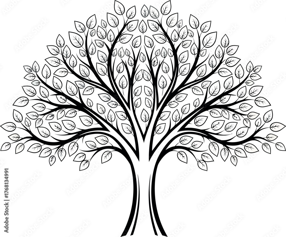 Obraz premium Vector Illustration of a Stylized Tree with Paisley Leaves, Organic Design, Black Background
