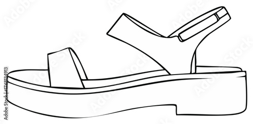 Fashionable women's platform sandal outline drawing summer footwear vector illustration