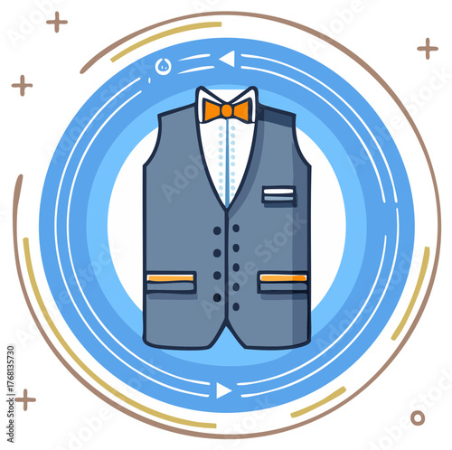 Waistcoat with bow tie fashion illustration for apparel or graphic elements with circle