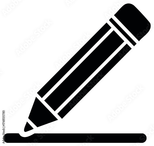 Minimalist black pencil icon actively drawing a straight line representing writing editing or creation concept