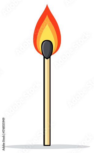 Burning Matchstick Illustration Bright Flames Ignition Danger Graphic Cartoon Style
