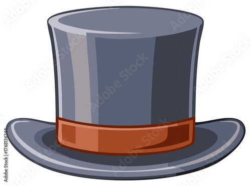 Classic gray top hat illustration with brown band elegant formal accessory design