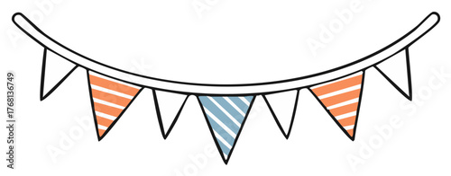 Hand drawn bunting flags garland festive decoration for celebration party event doodle style