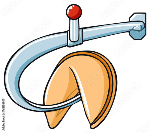 Cartoon Hook Holding a Fortune Cookie Symbolizes Unexpected Luck or a Unique Predicament