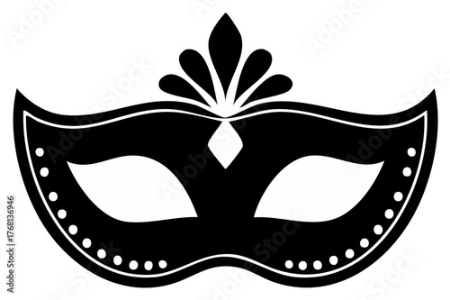 Ornate Black Carnival Mask with Decorative Embellishments on Edges and Crown