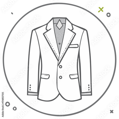 Stylized Wedding Suit Outline Inside Circular Frame, Smart Casual Attire Graphic Illustration