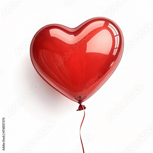 Glossy Red Heart Shaped Balloon Isolated on White Background